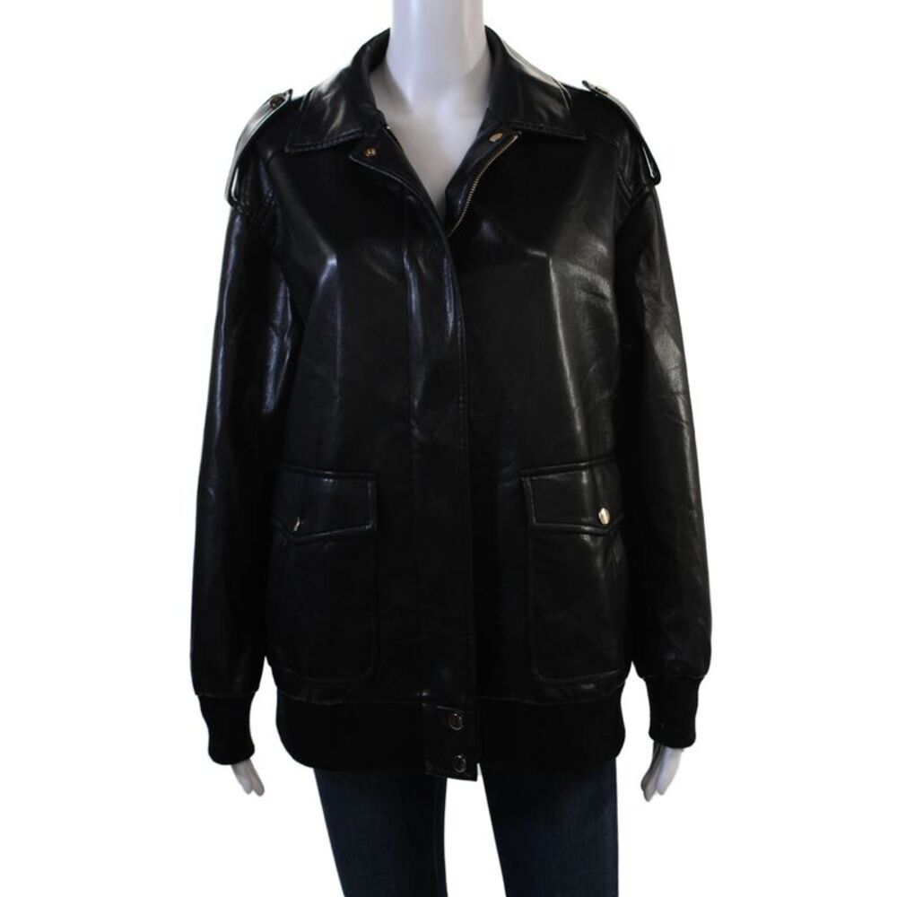 Generation Love Womens Black Bomber Jacket Biker Collared Button Size S